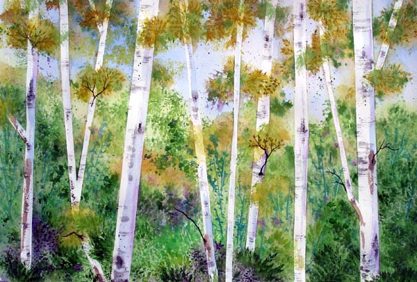 paintings of trees. painting of Birch trees.